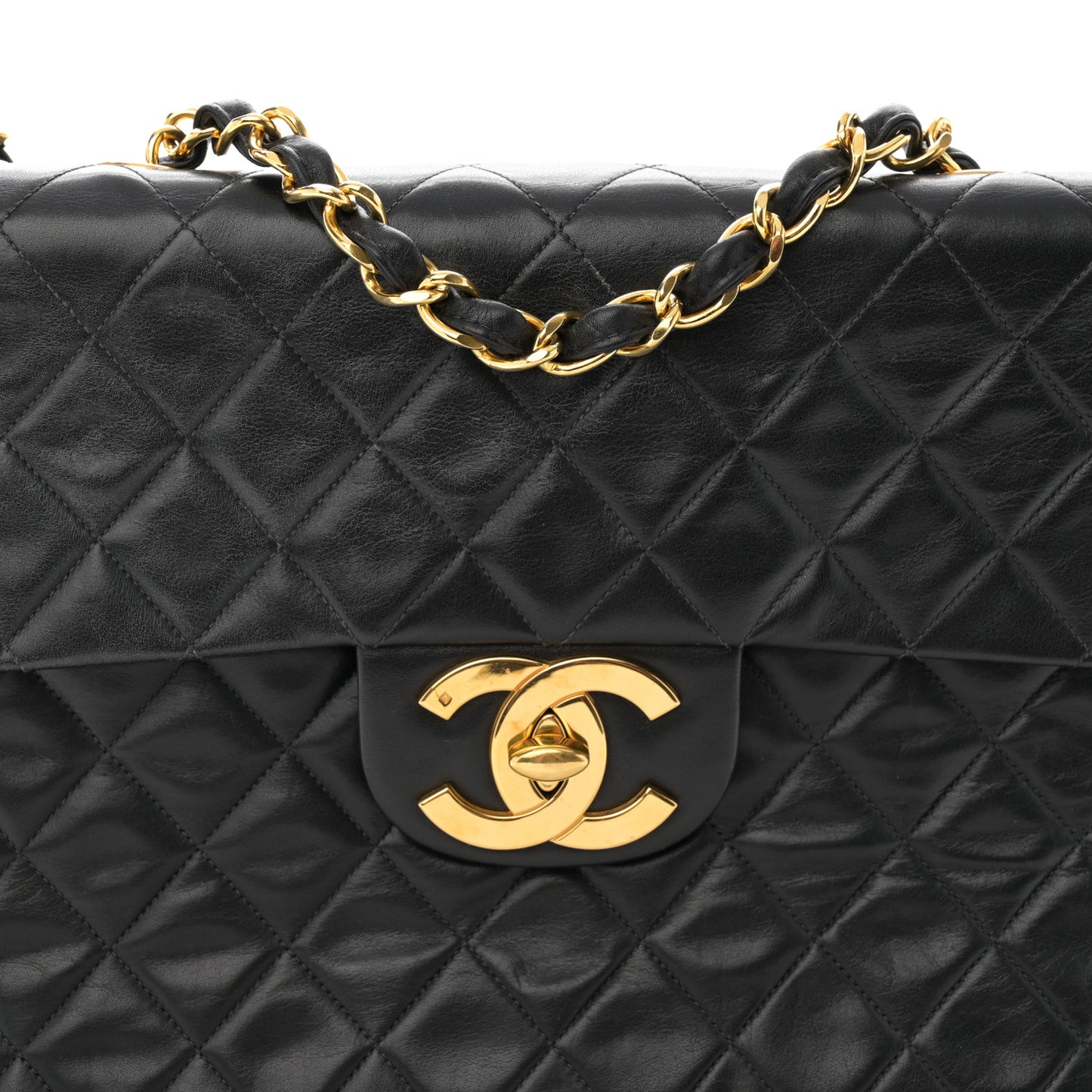 Lambskin Quilted XL Jumbo Single Flap Black