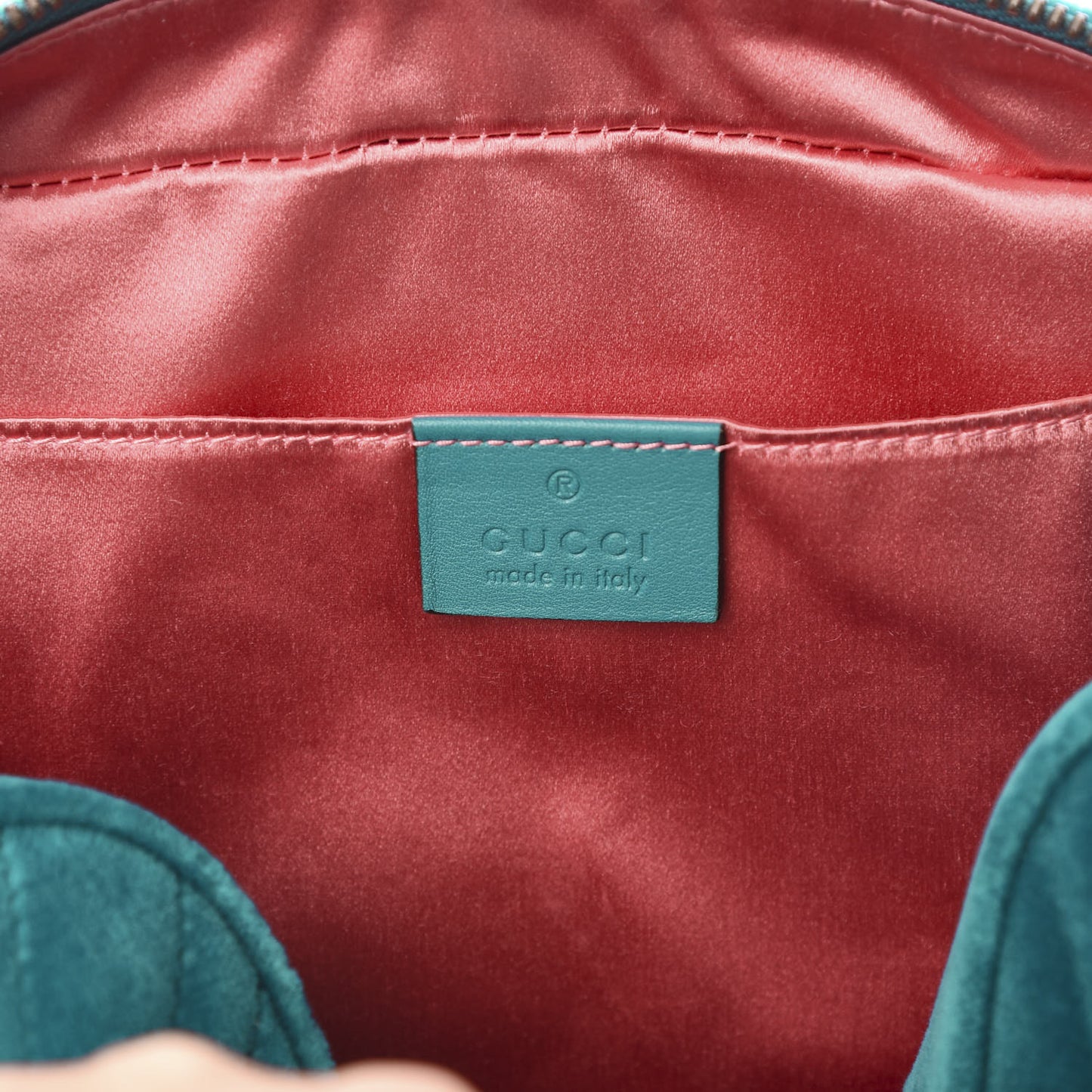 Velvet Matelasse Small GG Marmont Chain Shoulder Bag Pavone Cyan
