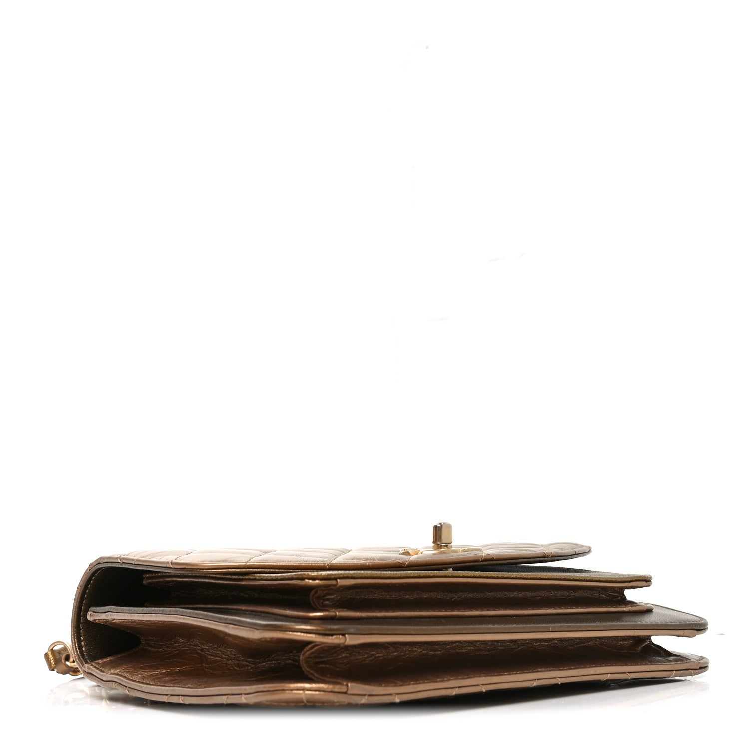 Chanel Metallic Calfskin Caviar Quilted Chain Handle Flap Gold 4 of 9