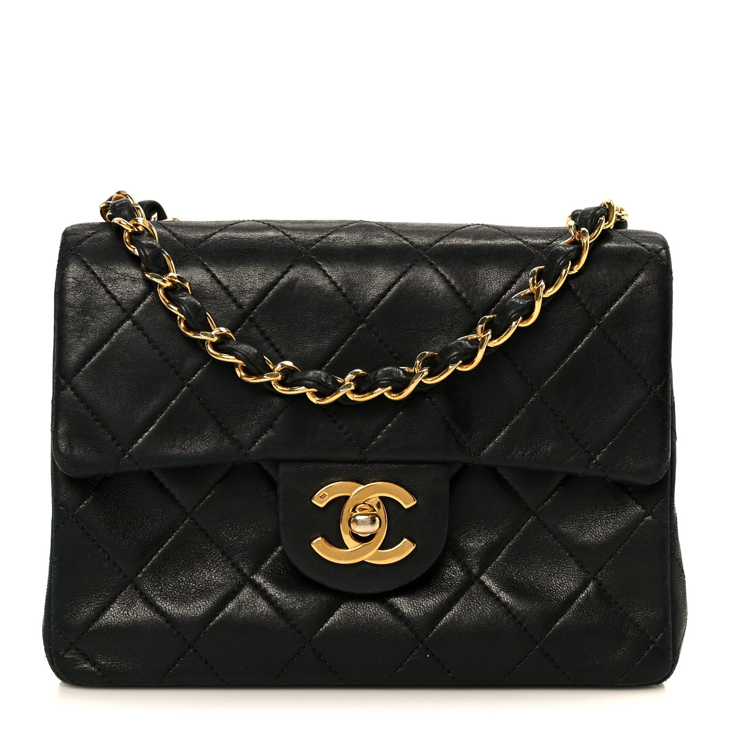 Lambskin Quilted Mini Square Flap Bag Black
