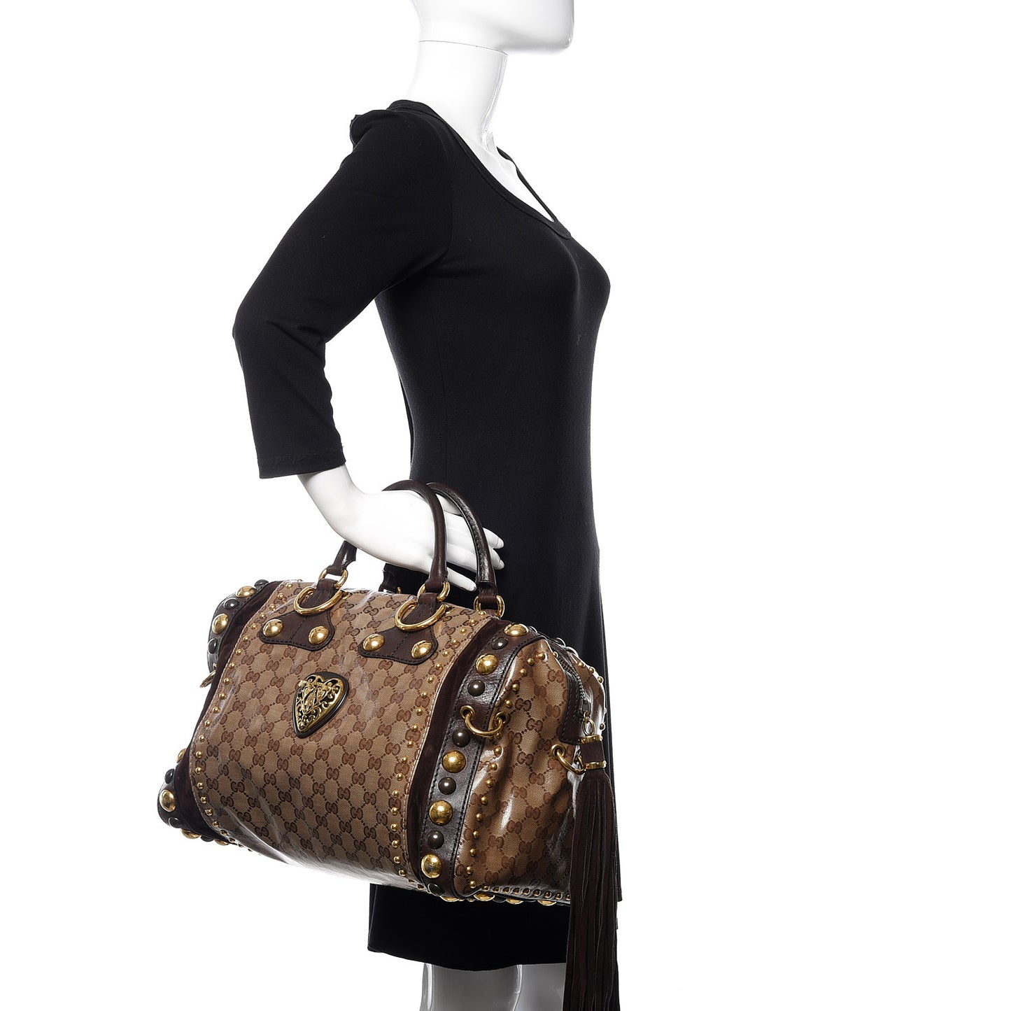 Crystal Monogram Studded Large Babouska Boston Dark Brown