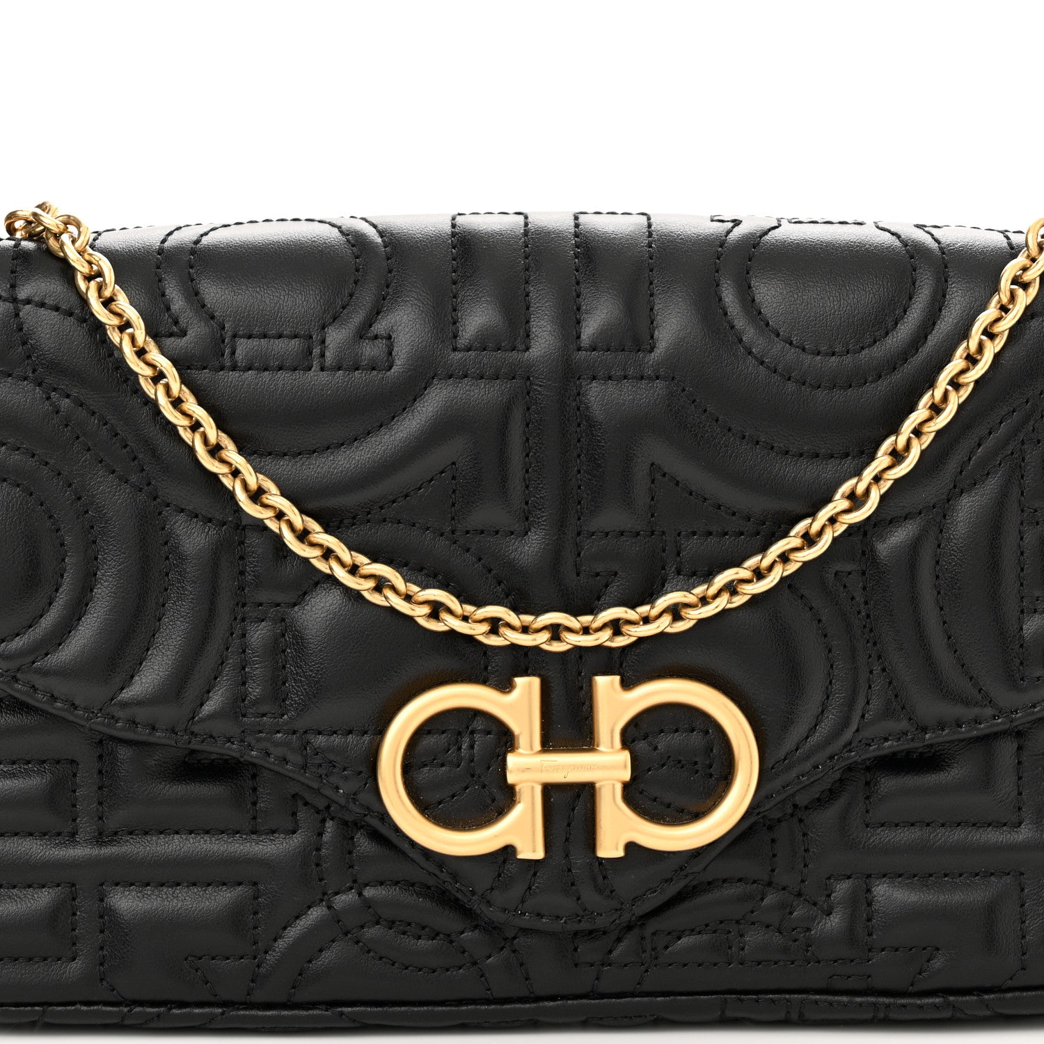 Salvatore Ferragamo Calfskin Quilted Gancini Mini Bag Black 8 of 10