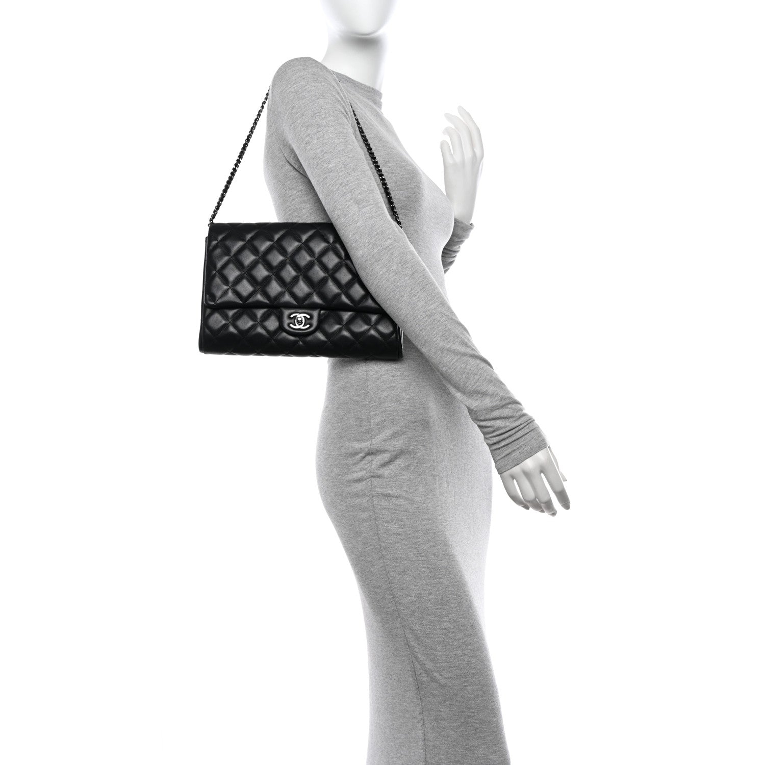 Chanel Lambskin Quilted Clutch With Chain Flap Black 2 of 11