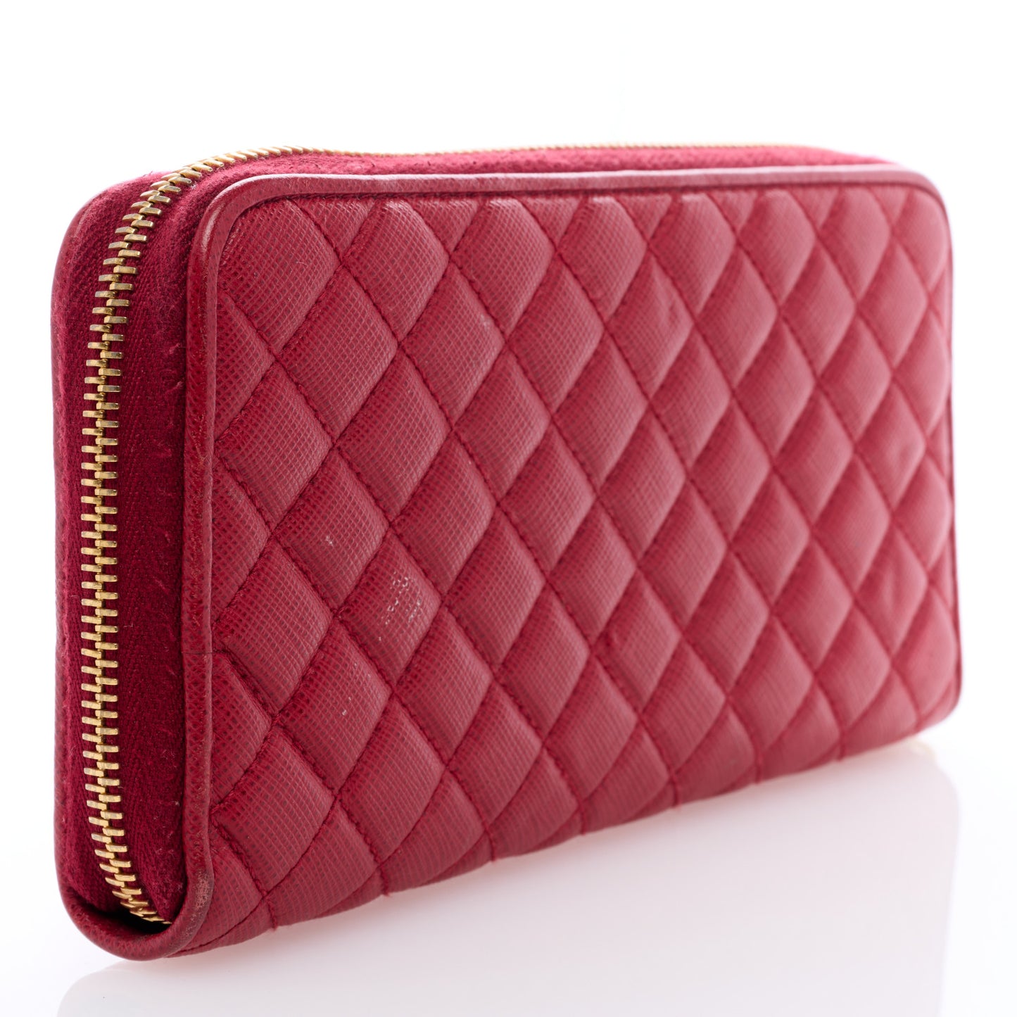 Saffiano Quilted Zip Around Wallet Rosso