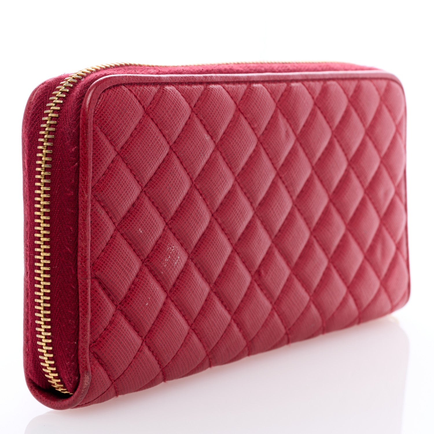 Prada Saffiano Quilted Zip Around Wallet Rosso 3 of 6