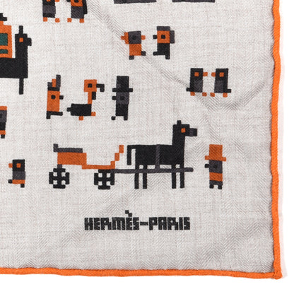 Hermes Cashmere Silk Faubourg Party Scarf 100 Naturel Taupe Orange 2 of 5
