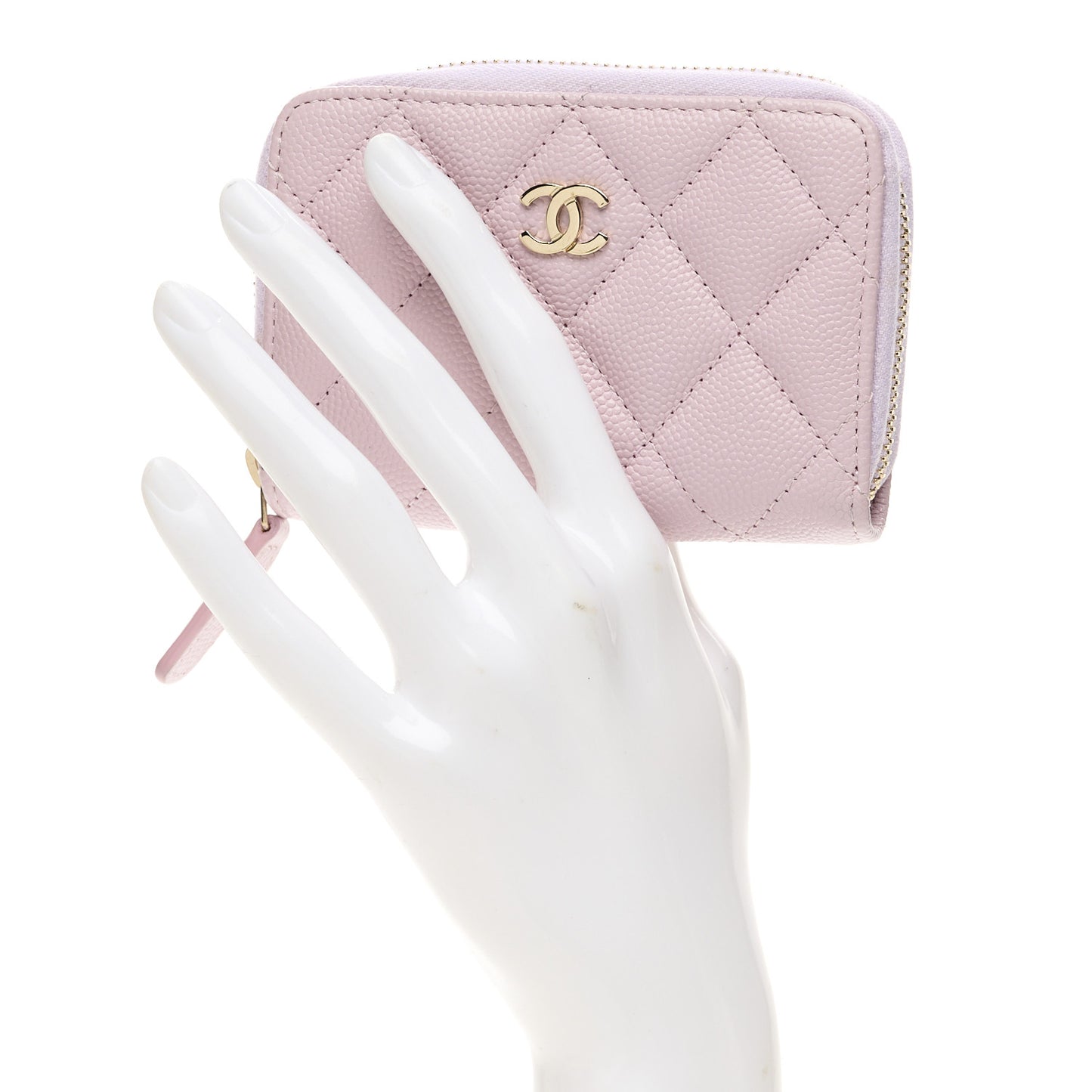 Caviar Quilted Zip Coin Purse Light Pink