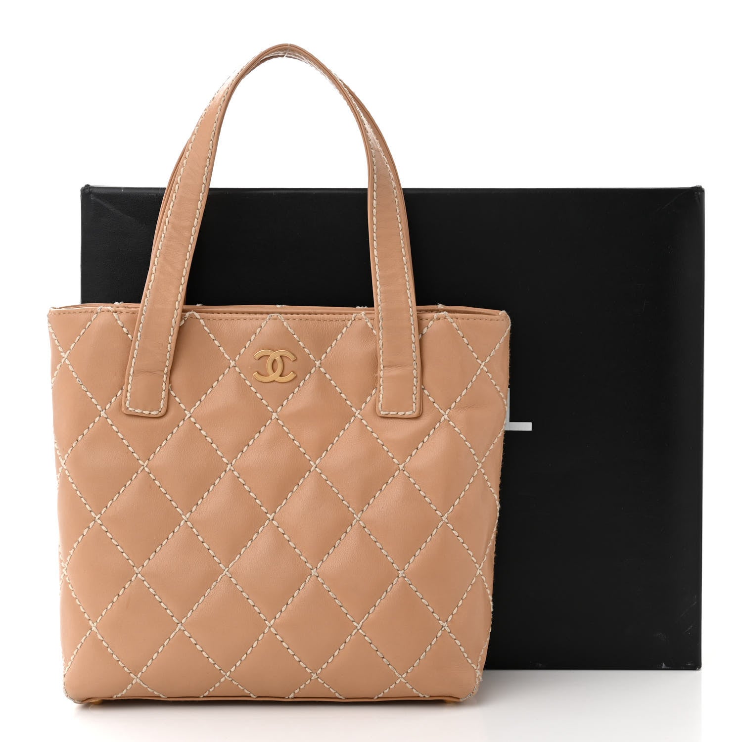 Chanel Calfskin Quilted Surpique Stitch Small Tote Beige 16 of 16