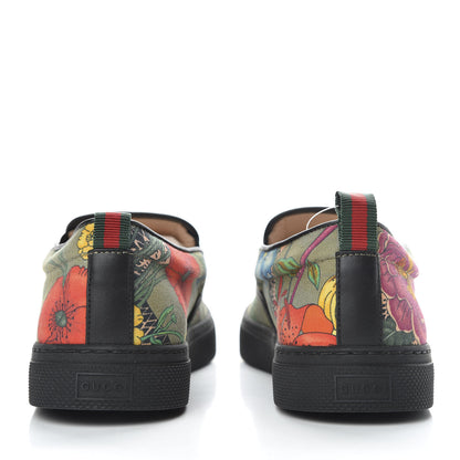 Gucci Canvas Miro Soft Calfskin Web Floral Snake Print Mens Dublin Slip On Sneakers 8 Militare Multicolor Black 5 of 10