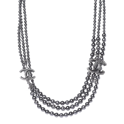 Chanel Pearl Crystal CC Triple Strand Necklace Dark Grey 1 of 4