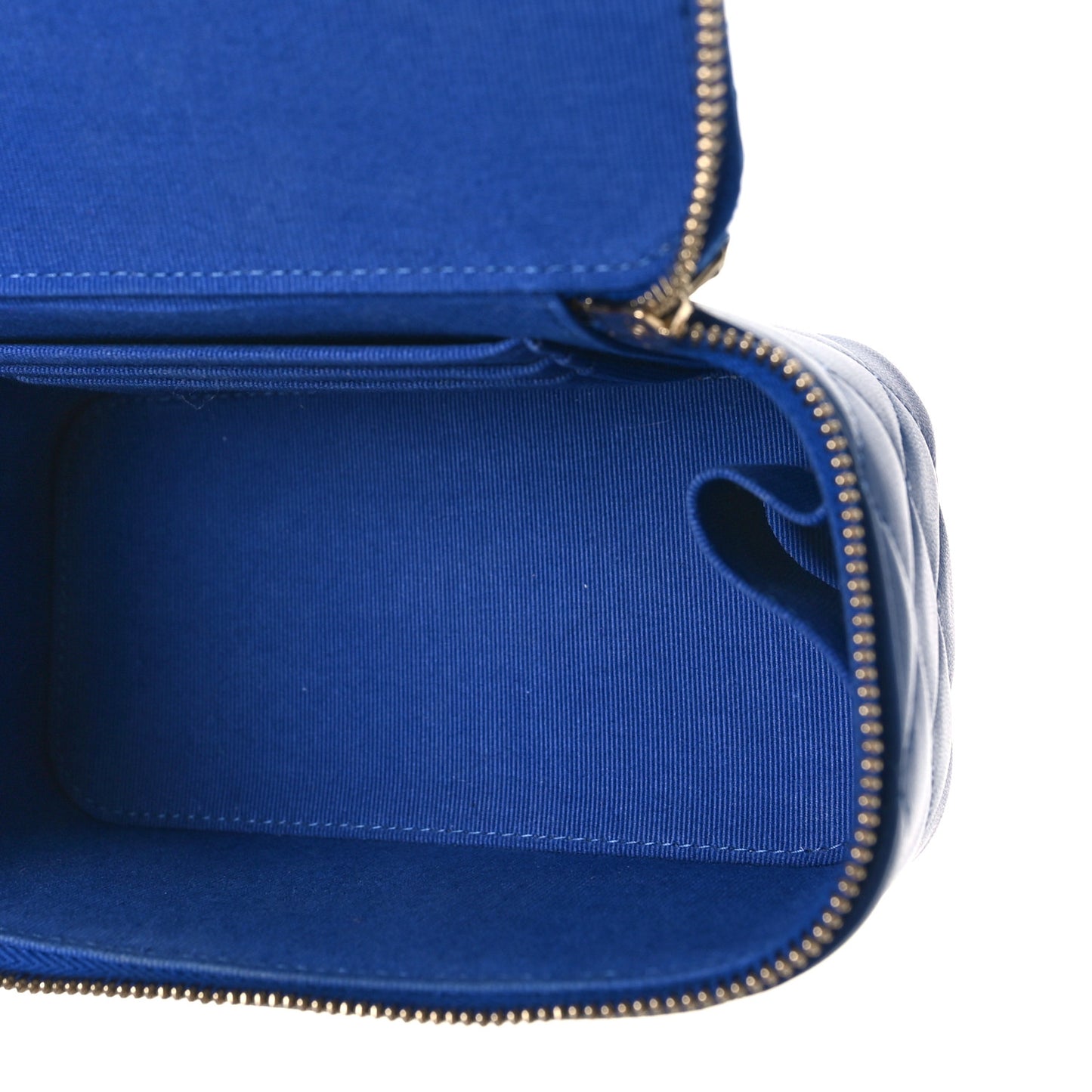 Lambskin Quilted Small Top Handle Vanity Case With Chain Blue