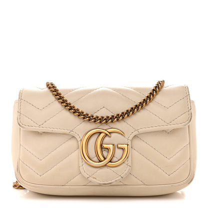 Gucci Calfskin Matelasse Super Mini GG Marmont Shoulder Bag White 1 of 17