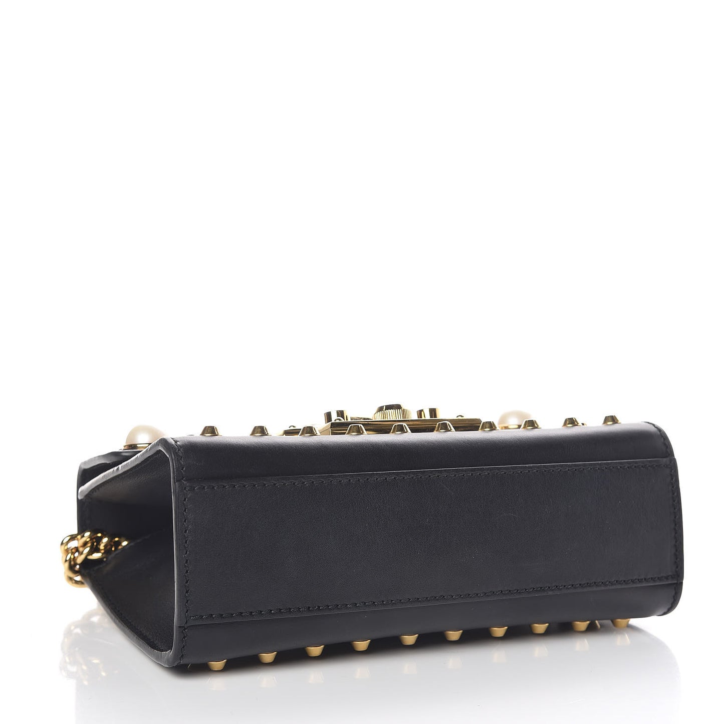 Calfskin Studded Small Padlock Shoulder Bag Black