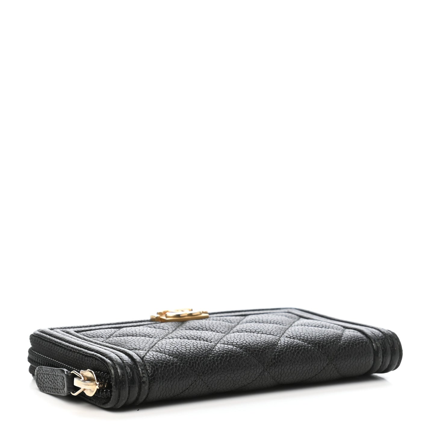 Caviar Quilted Small Boy Zip Around Wallet Black