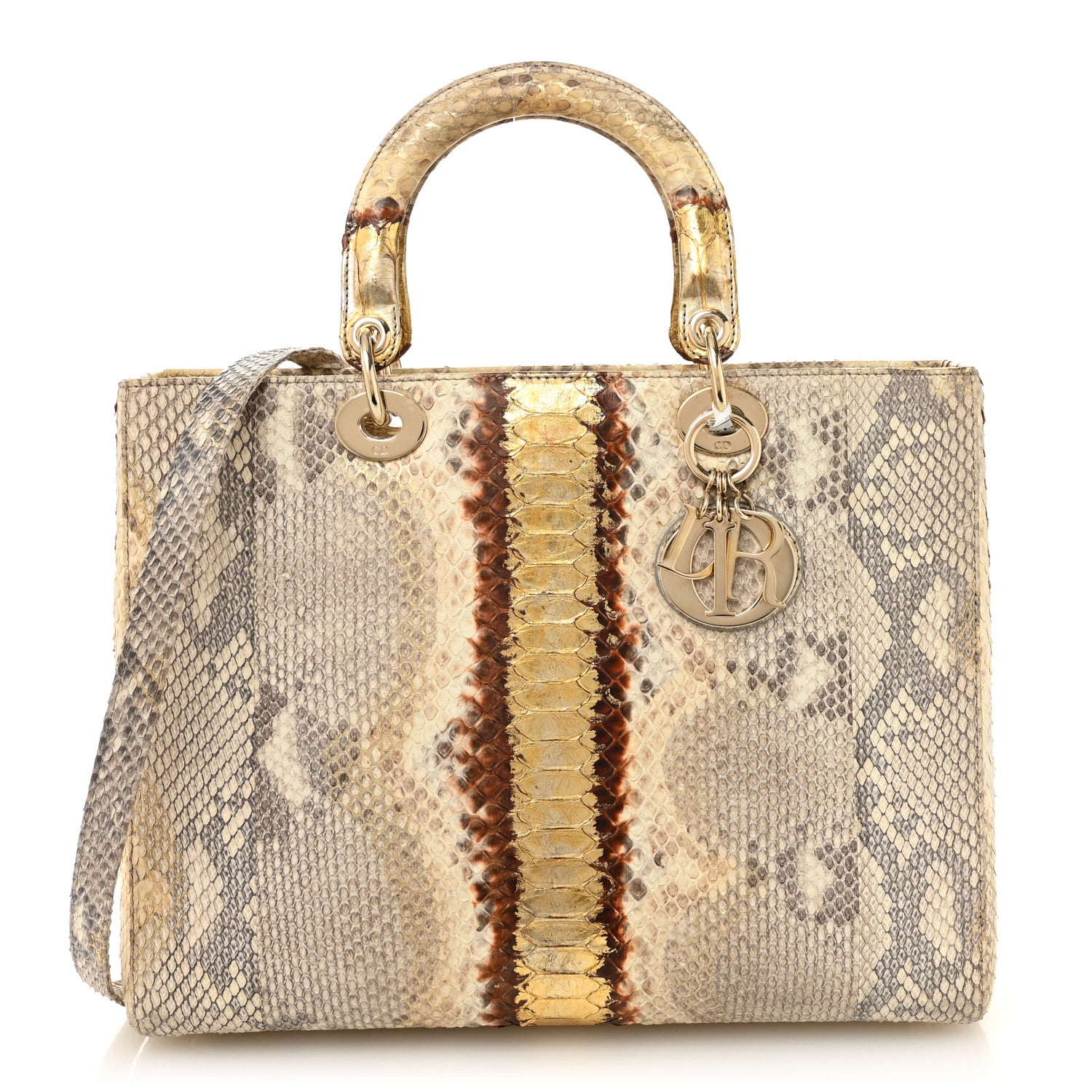Christian Dior Metallic Snakeskin Large Lady Dior Beige Gold 1 of 13