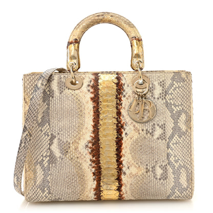 Christian Dior Metallic Snakeskin Large Lady Dior Beige Gold 1 of 13