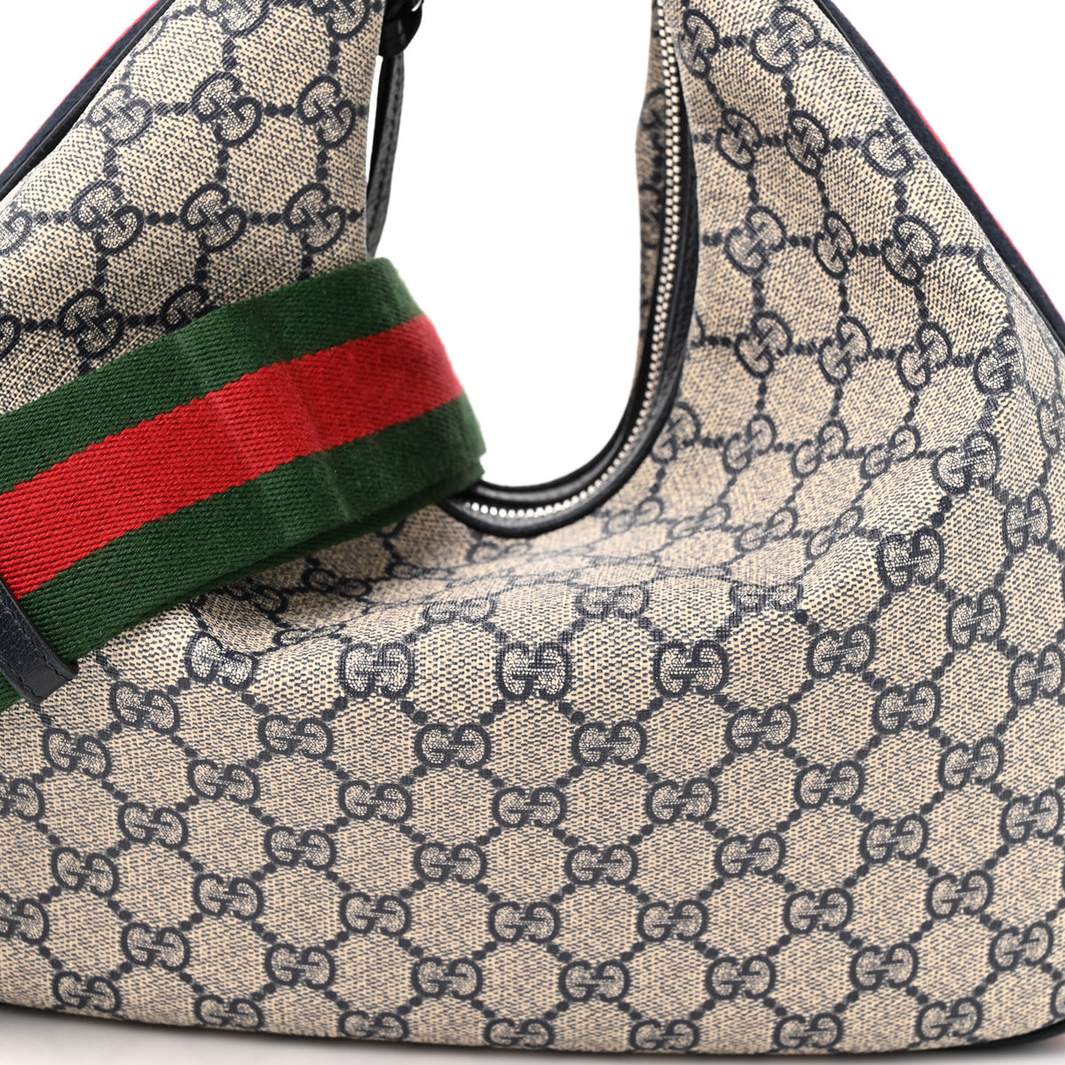 Gucci GG Supreme Monogram Textured Calfskin Web Large Attache Shoulder Bag Beige Blue 8 of 10