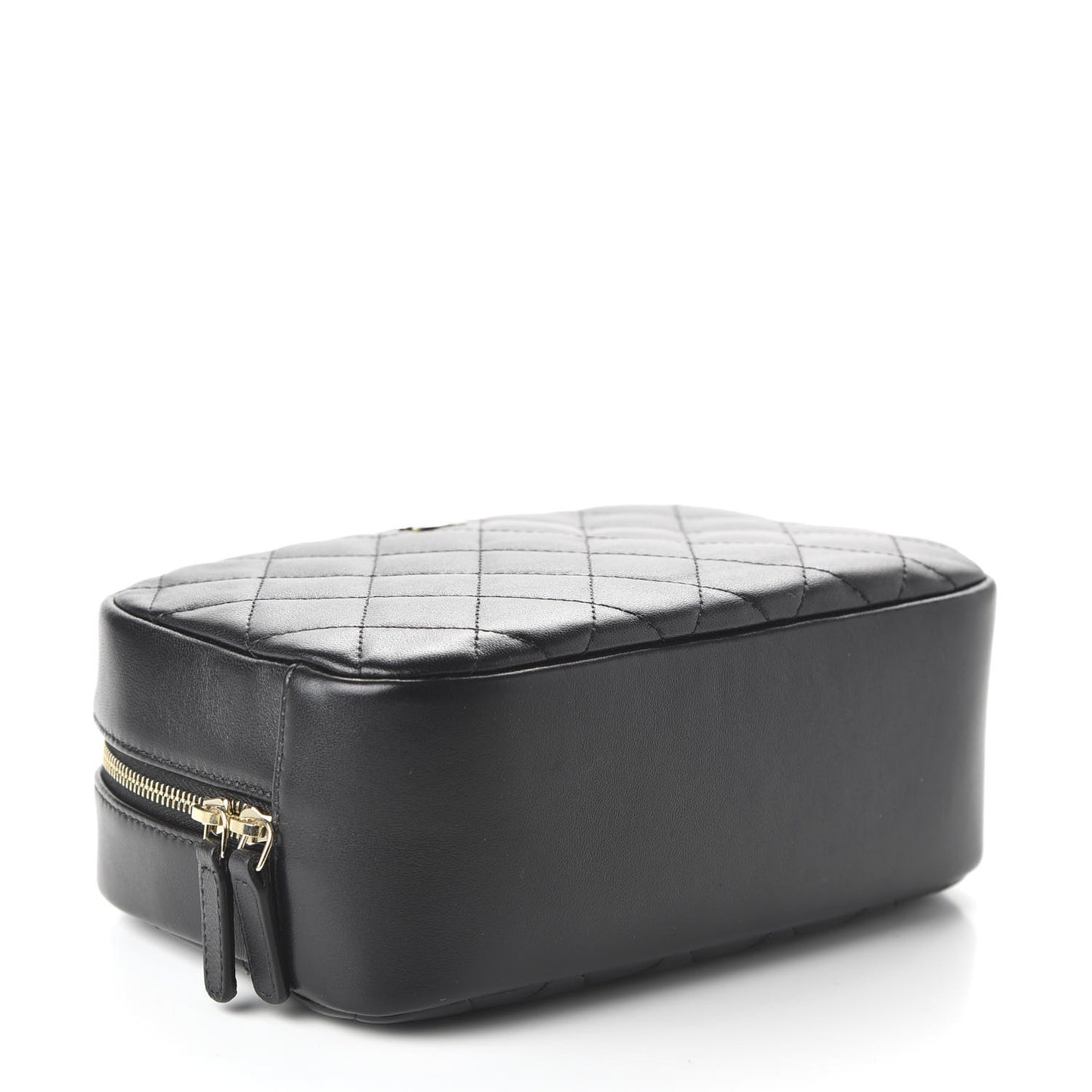 Lambskin Quilted Medium Curvy Pouch Cosmetic Case Black