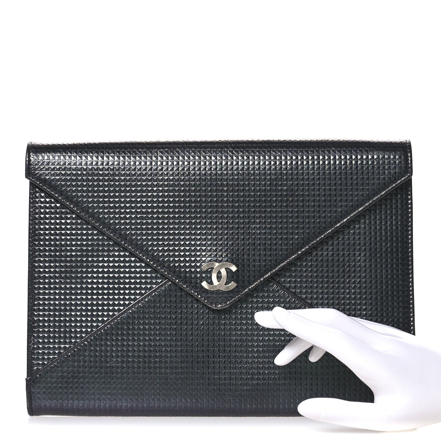 Metallic Lambskin Embossed Envelope Clutch Black