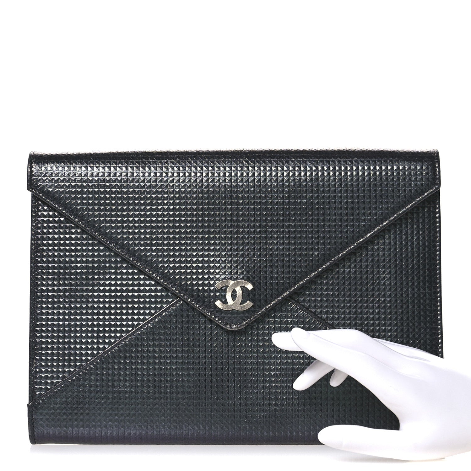 Chanel Metallic Lambskin Embossed Envelope Clutch Black 2 of 10