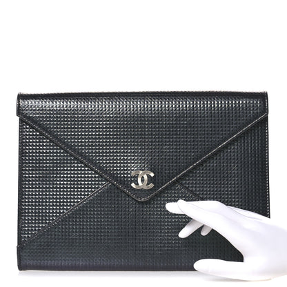 Chanel Metallic Lambskin Embossed Envelope Clutch Black 2 of 10