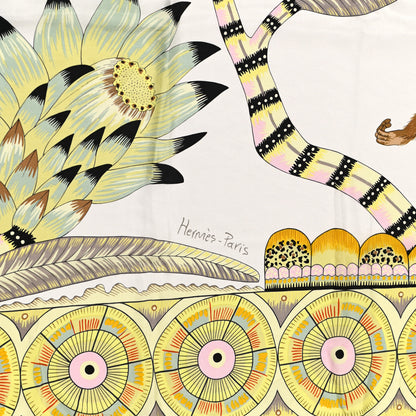 Hermes Silk The Savana Dance Wash 140 Scarf White Jaune Soufre 2 of 7