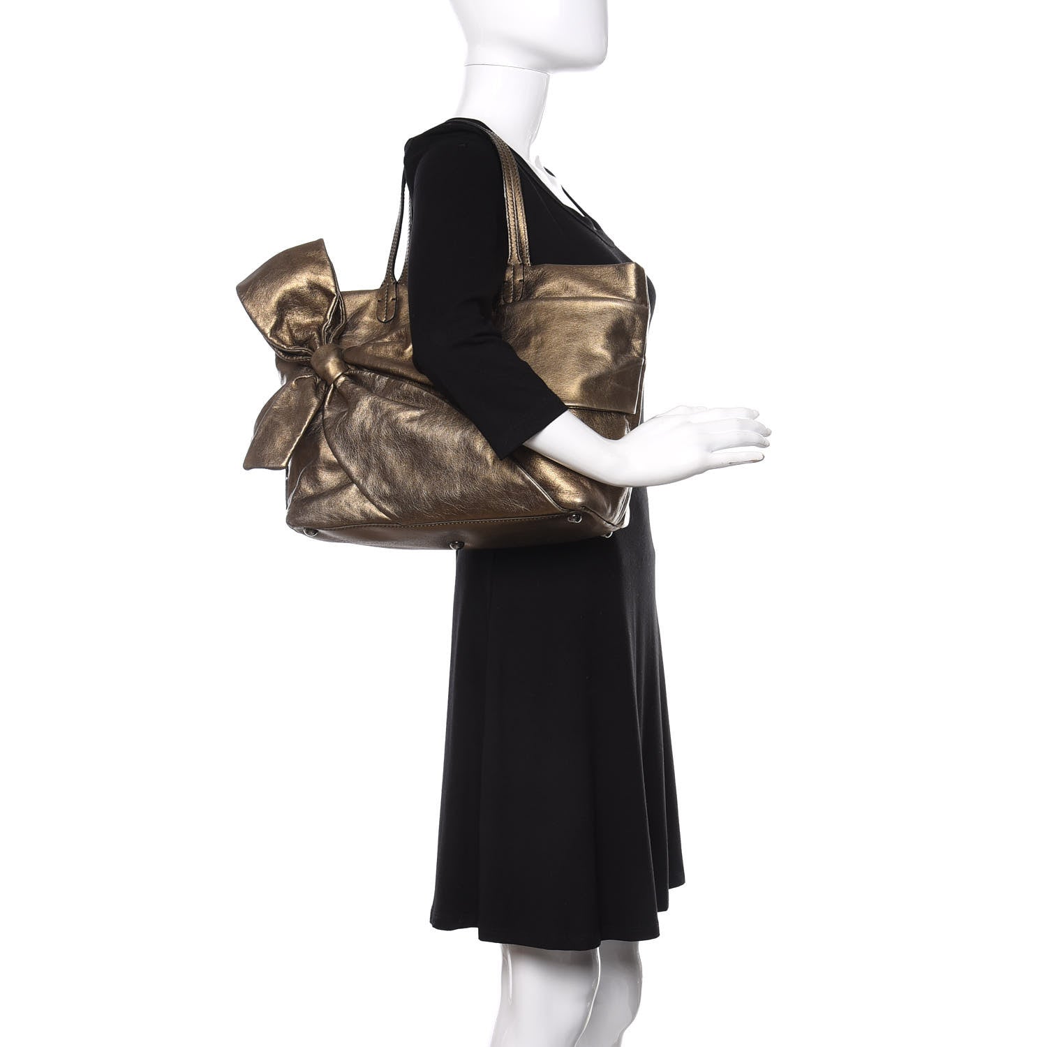 Valentino Garavani Metallic Nappa Bow Tote Gold 2 of 8