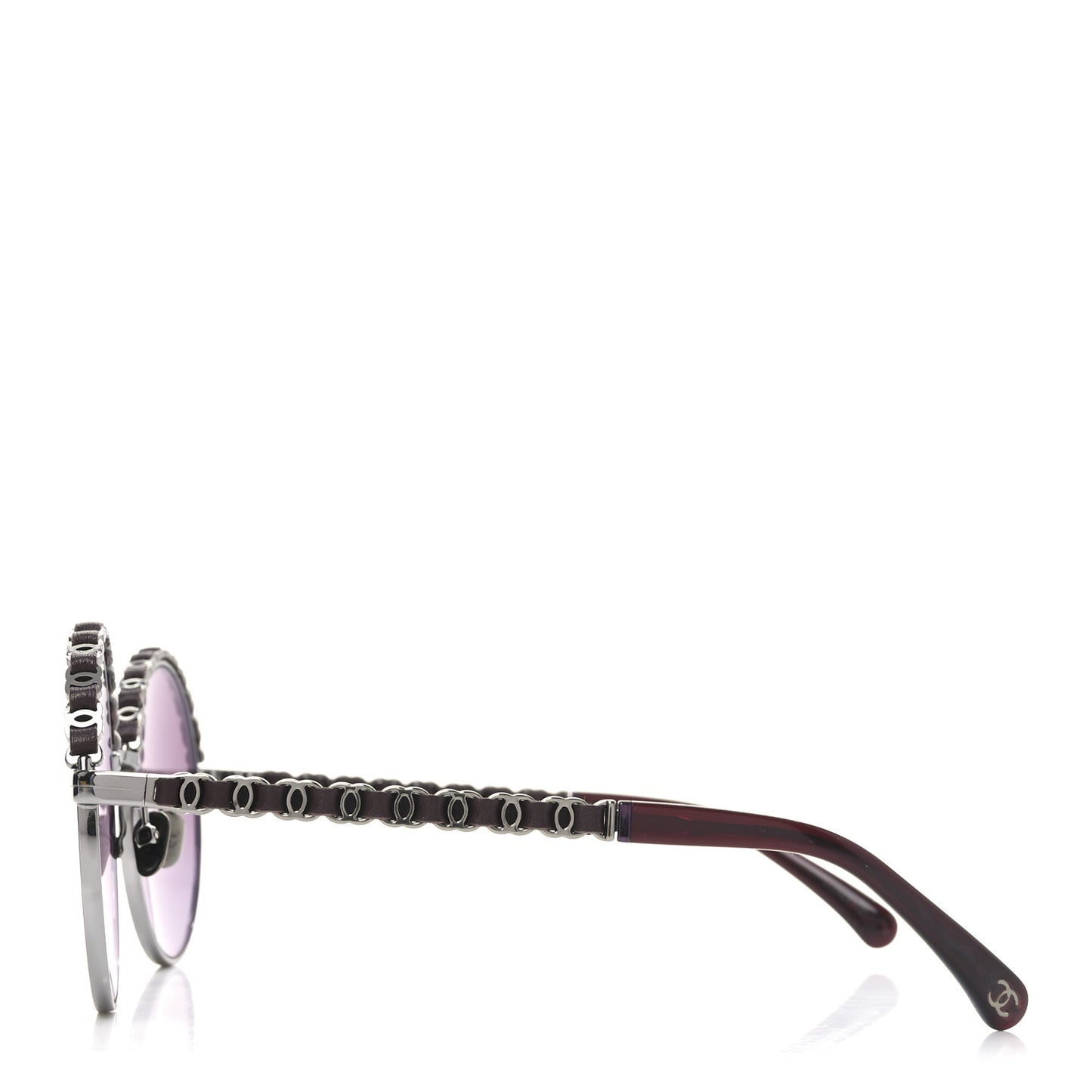 Metal Calfskin Round Chain Sunglasses 4265-Q Brown