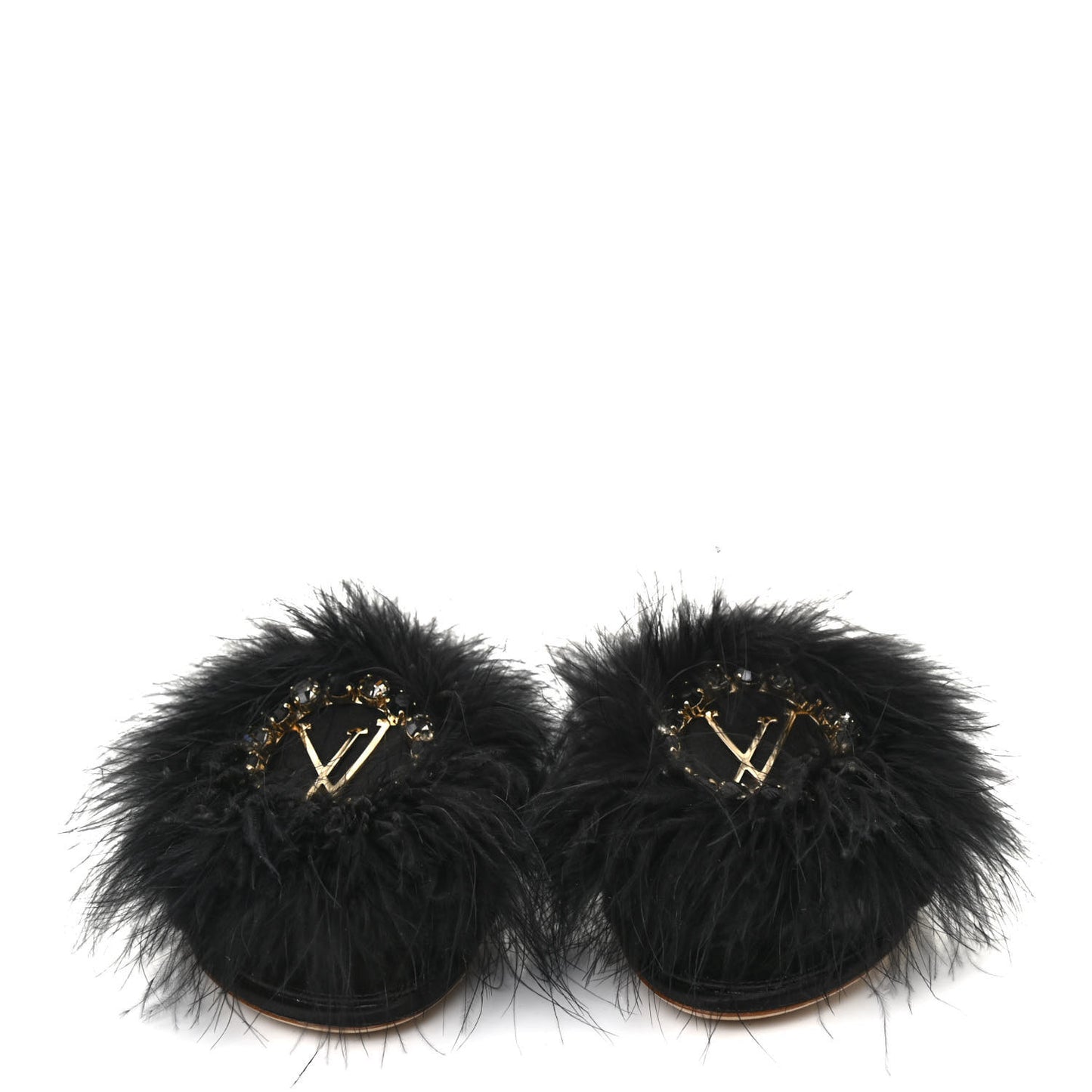 Marabou Crystal LV Marilyn Flat Mule 37 Black