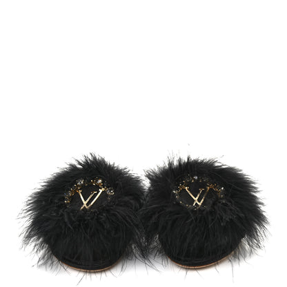 Louis Vuitton Marabou Crystal LV Marilyn Flat Mule 37 Black 2 of 9