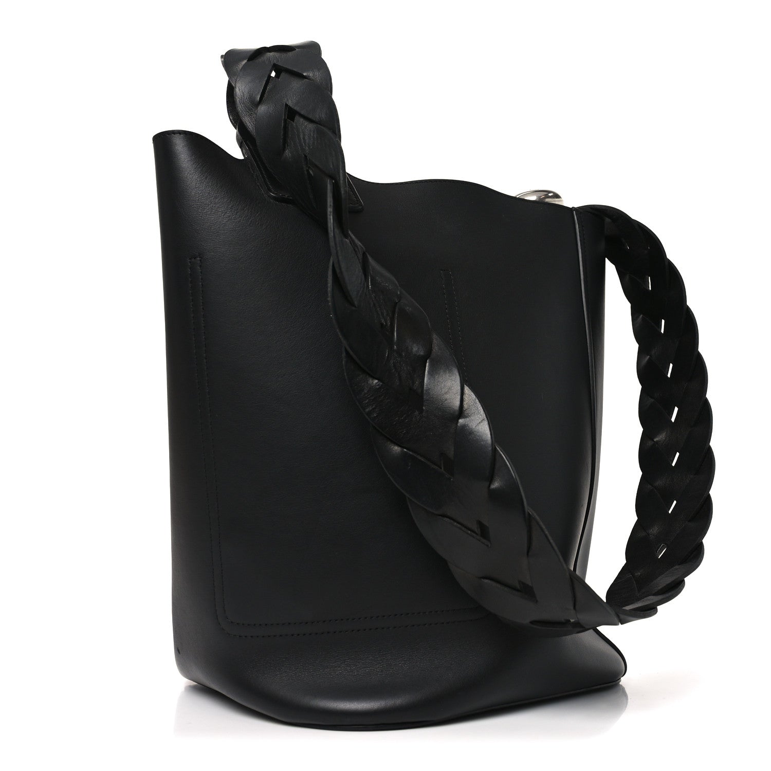 Loewe Smooth Calfski Large Woven Pebble Bucket Bag Black 3 of 10