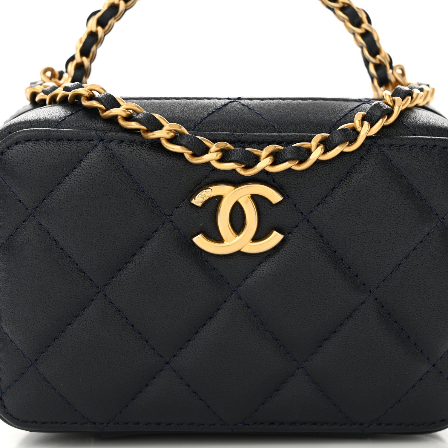 Chanel Lambskin Quilted Chain Top Handle Vanity Case Blue 8 of 12