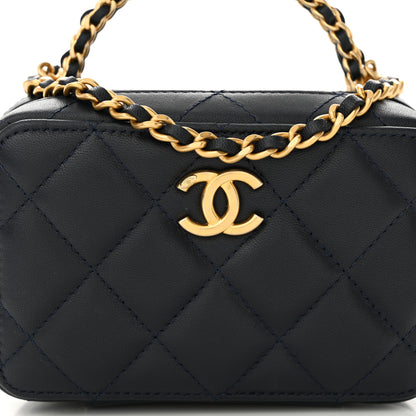 Chanel Lambskin Quilted Chain Top Handle Vanity Case Blue 8 of 12
