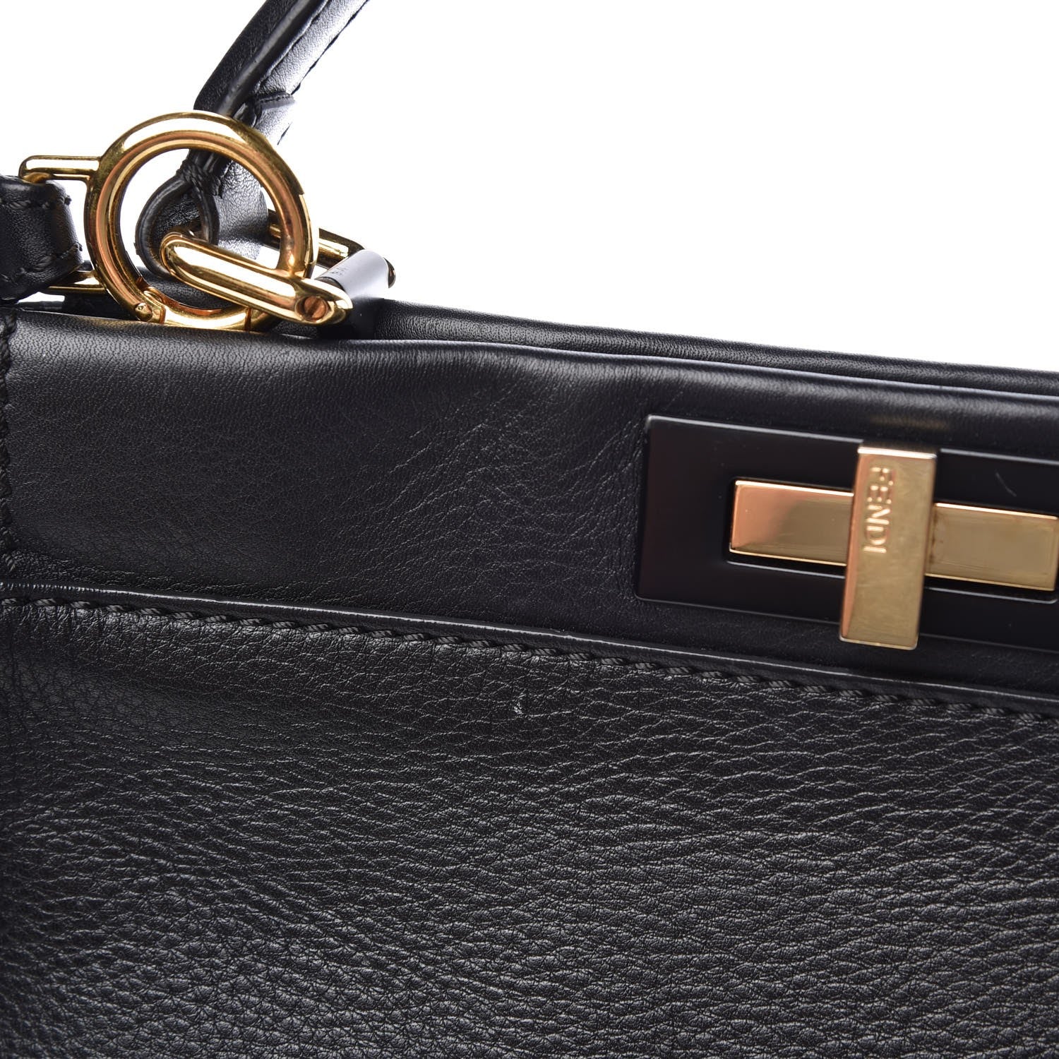 Fendi Vitello Seta Shiny Nappa Medium Peekaboo Iconic Satchel Black 9 of 11