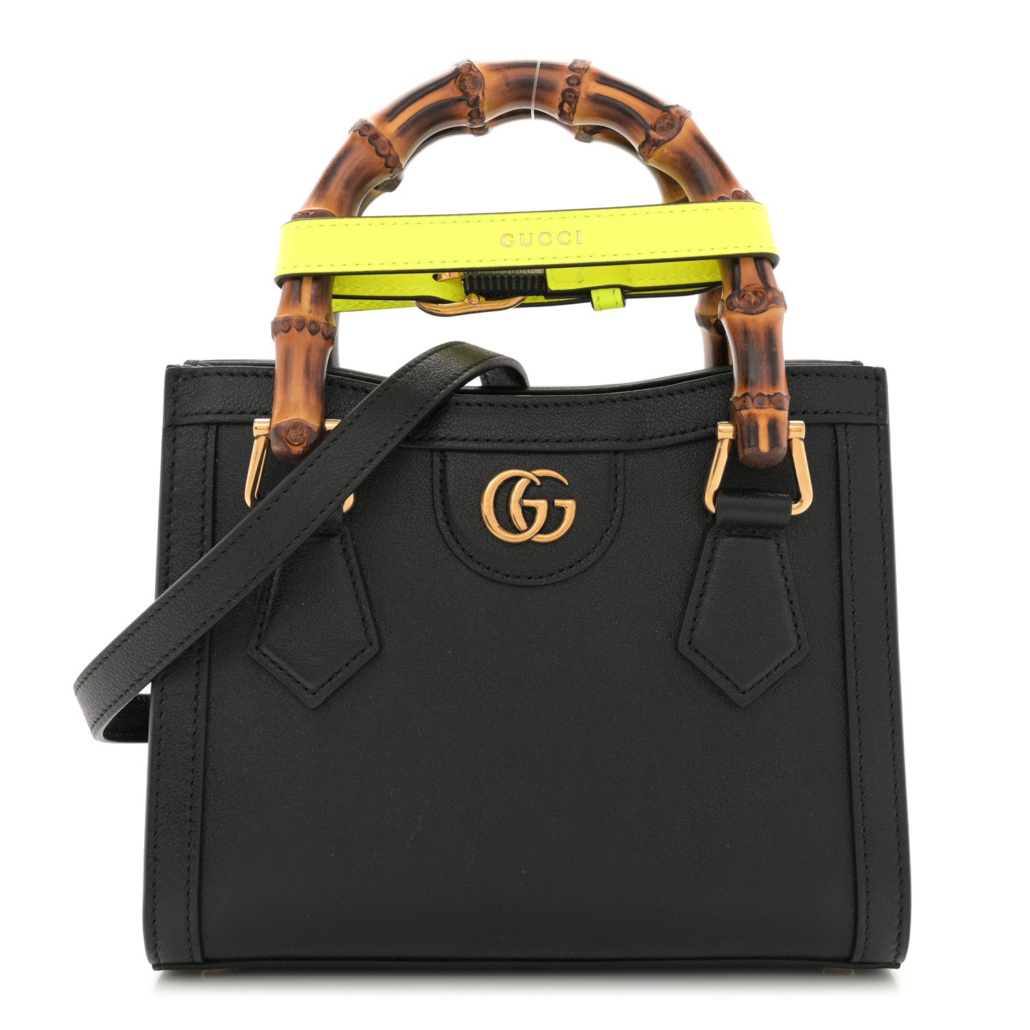 Gucci Wonka Grain Calfskin Mini Diana Tote Bag Black Yellow Fluo 1 of 11