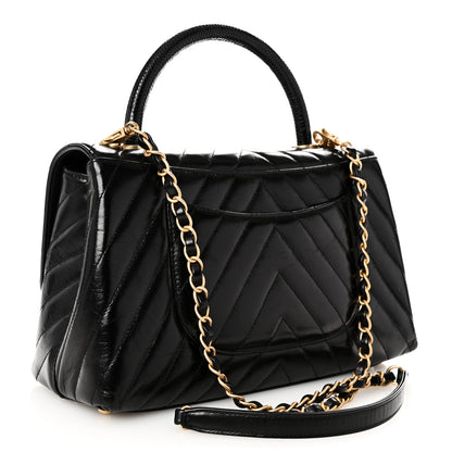 Chanel Calfskin Lizard Chevron Quilted Small Coco Handle Flap Black 3 of 10