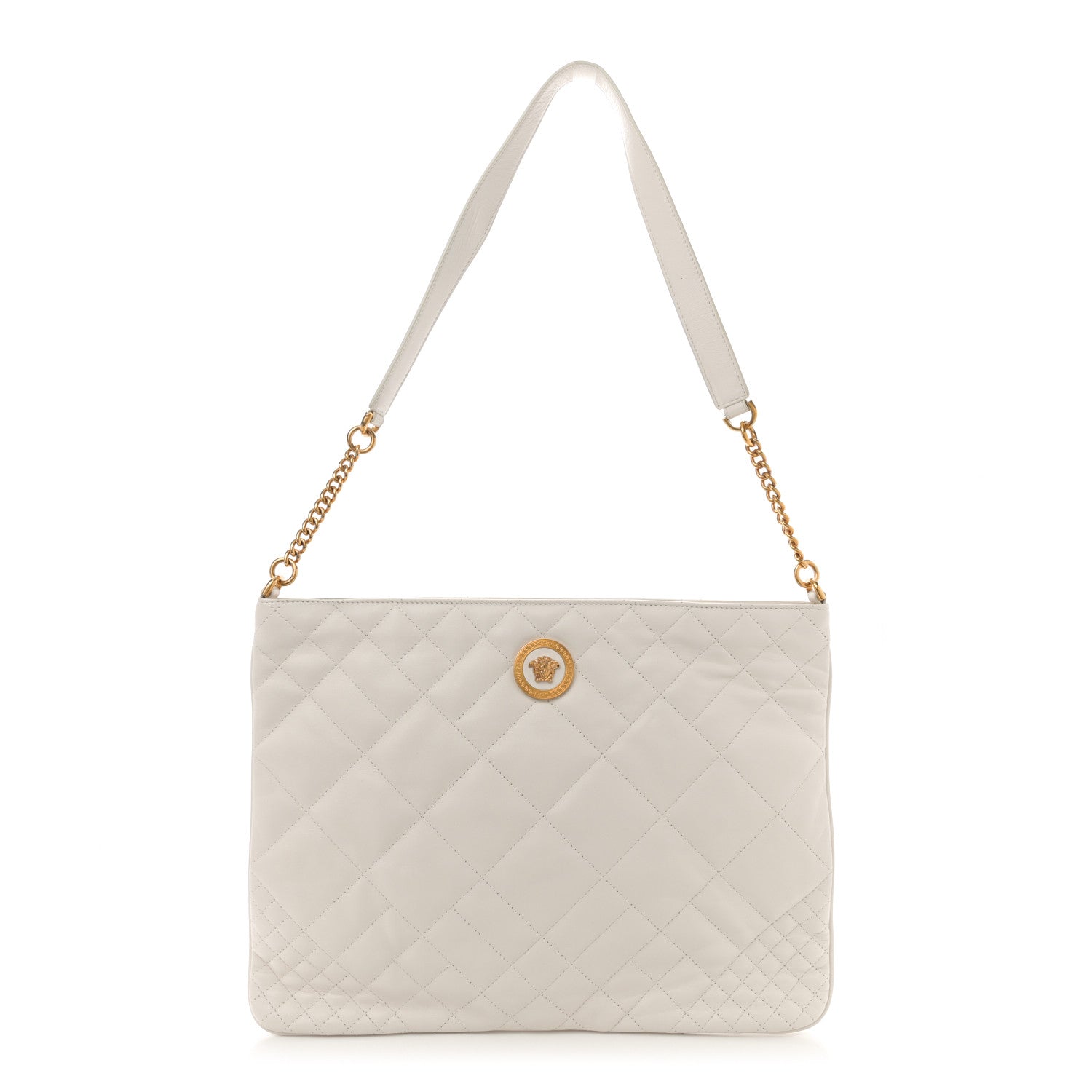 Versace Calfskin Quilted La Medusa Chain Flat Shoulder Bag White 1 of 10
