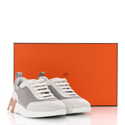 Hermes Air Mesh Suede Goatskin Bouncing Sneakers 36 Gris Lulea White 10 of 10