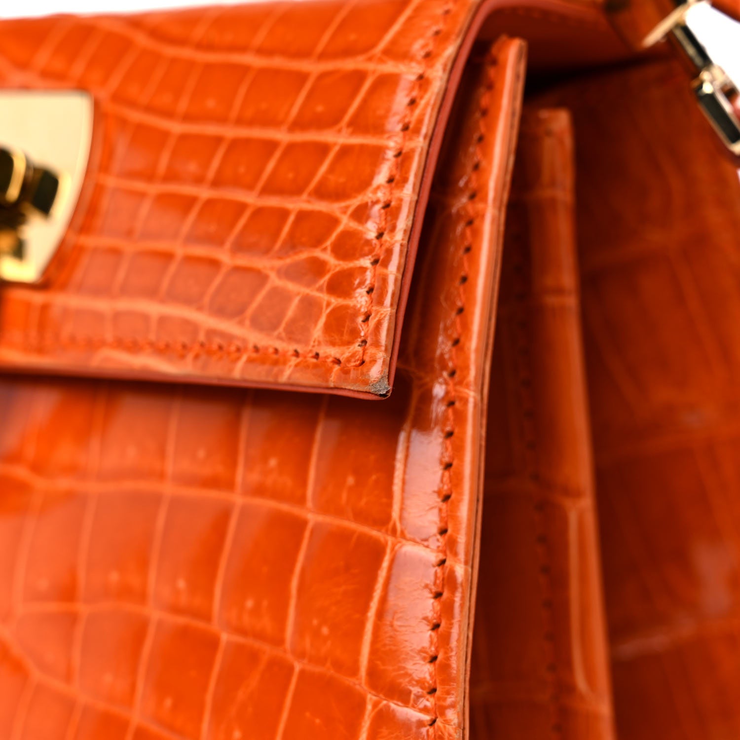 Salvatore Ferragamo Crocodile Gancini 2-Way Top Handle Bag Orange 15 of 17
