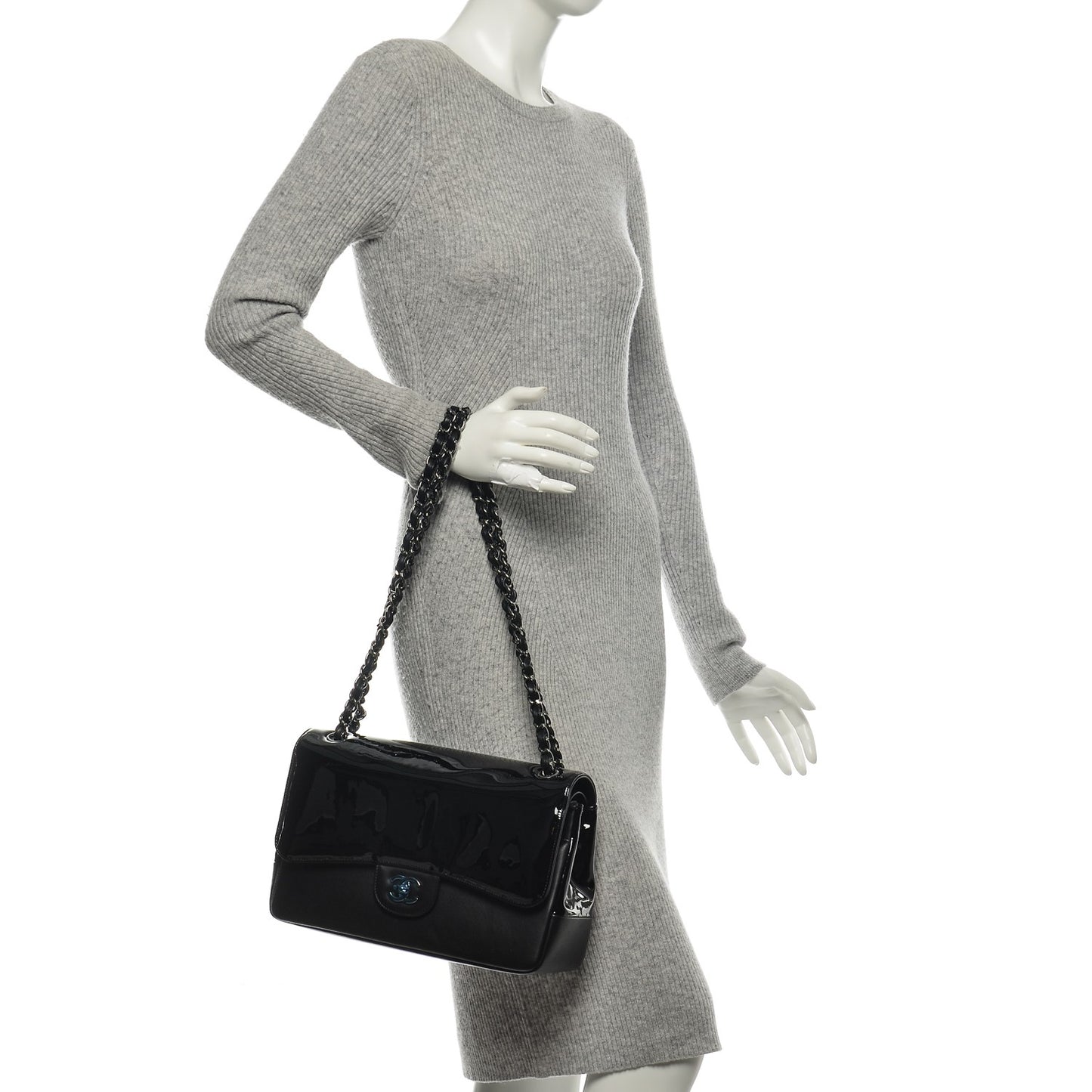 Patent Calfskin Jumbo Classic Pure Double Flap Black