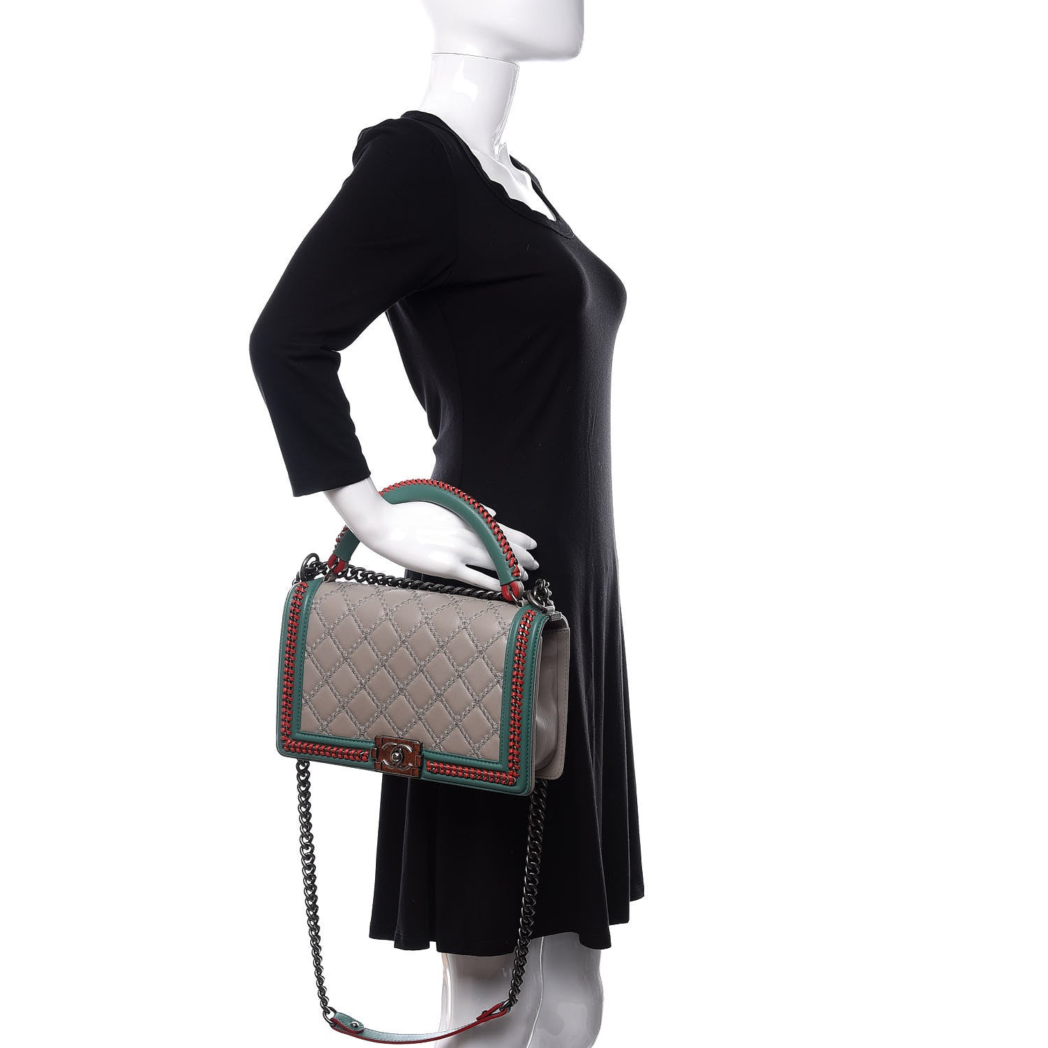 Chanel Calfskin Quilted Medium Boy Top Handle Flap Grey 3 of 11