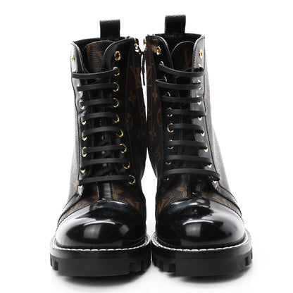 Louis Vuitton Patent Calfskin Monogram Star Trail Ankle Boots 37.5 Black 2 of 10