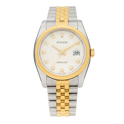Rolex Stainless Steel 18K Yellow Gold Diamond 36mm Oyster Perpetual DateJust Watch Silver Jubilee 116233 1 of 4