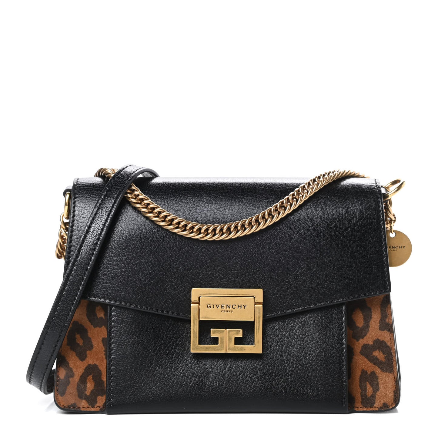 Calfskin Suede Leopard Print Small GV3 Shoulder Bag Black Chestnut