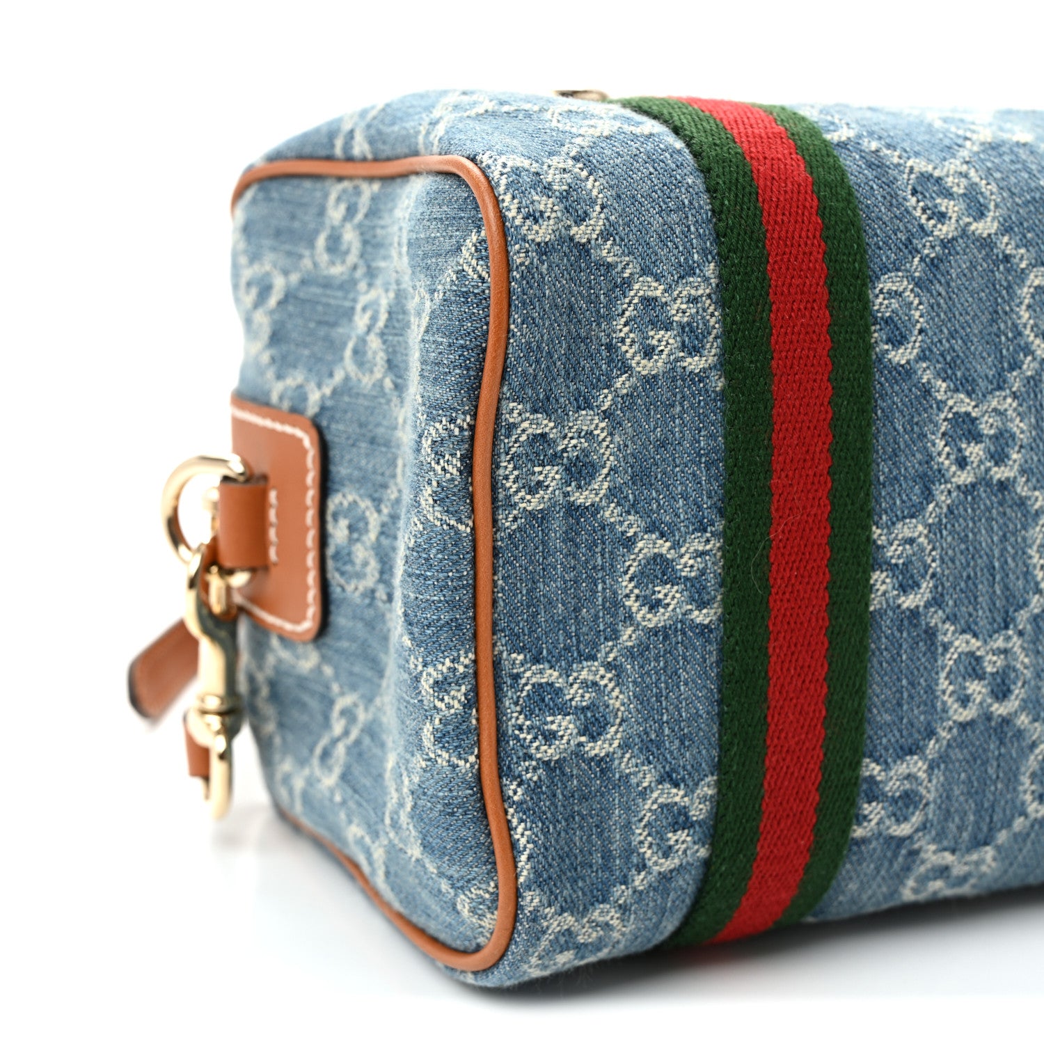 Gucci GG Denim Calfskin Web Mini GG Top Handle Bag Light Blue White 9 of 10