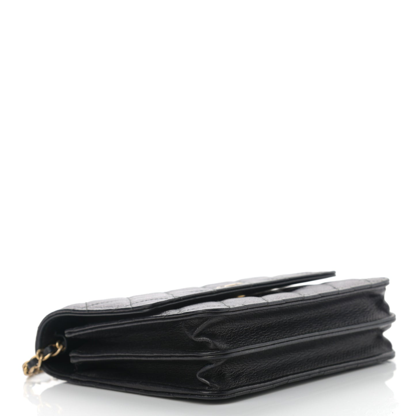 Letter Calfskin Embossed Quilted Square Wallet On Chain WOC Black