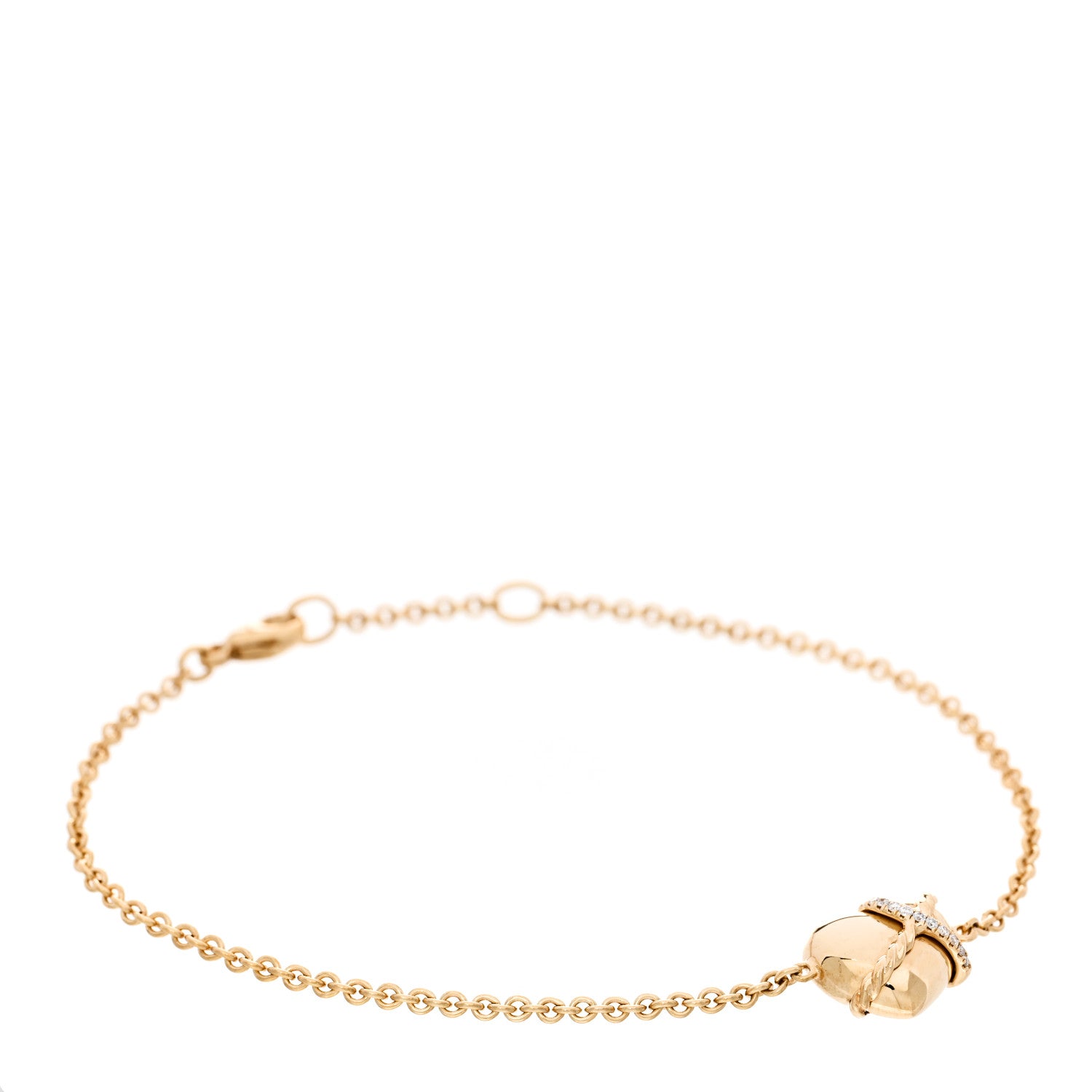 David Yurman 18K Yellow Gold Diamond Le Petit Coeur Sculpted Heart Chain Bracelet 1 of 4