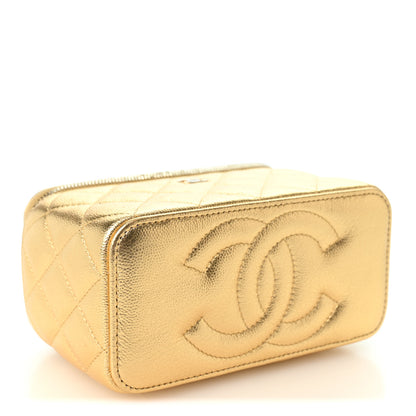 Chanel Metallic Caviar Quilted Small Vanity Case With Chain Gold 4 of 10