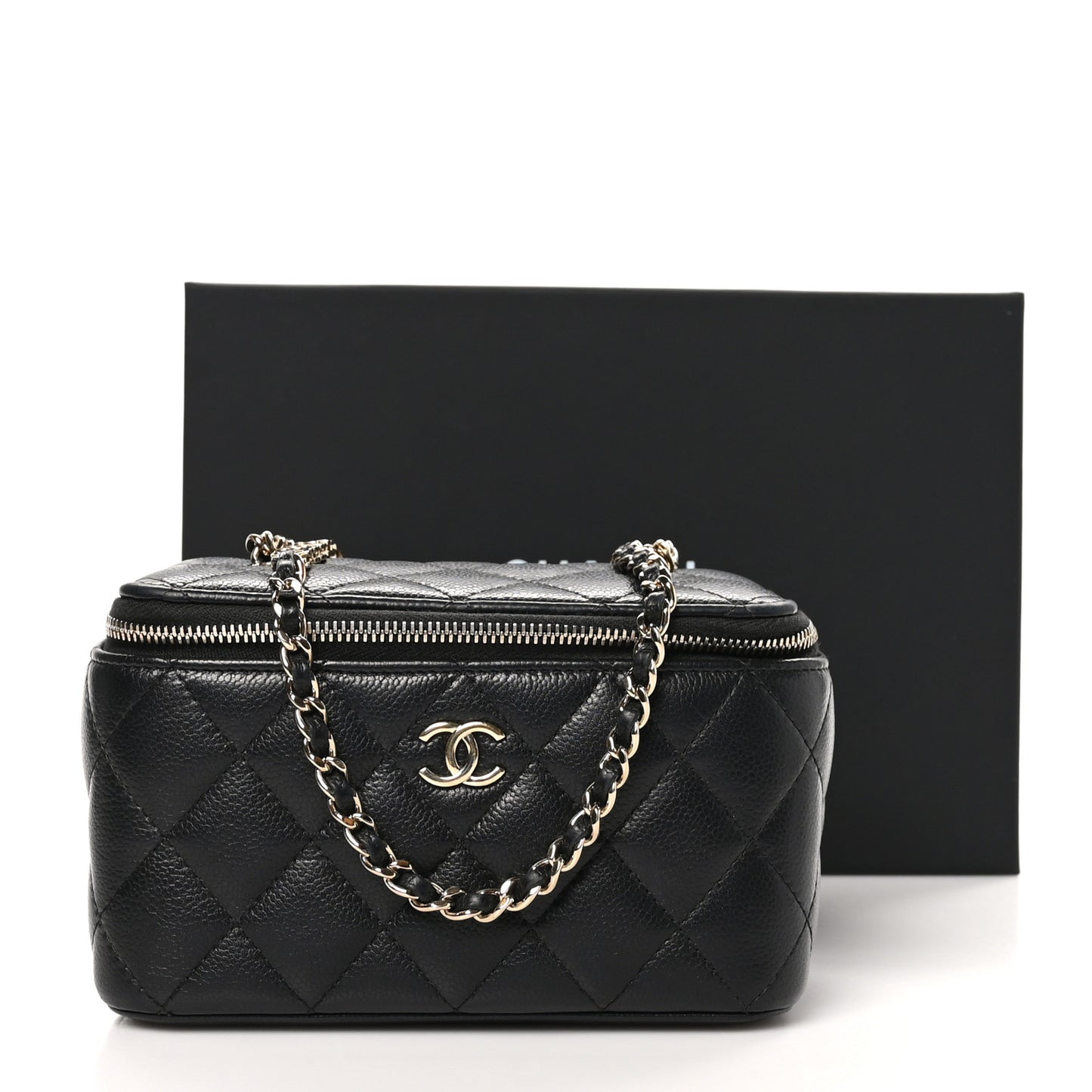 Caviar Quilted Small Tiny CC Vanity Case With Chain Black