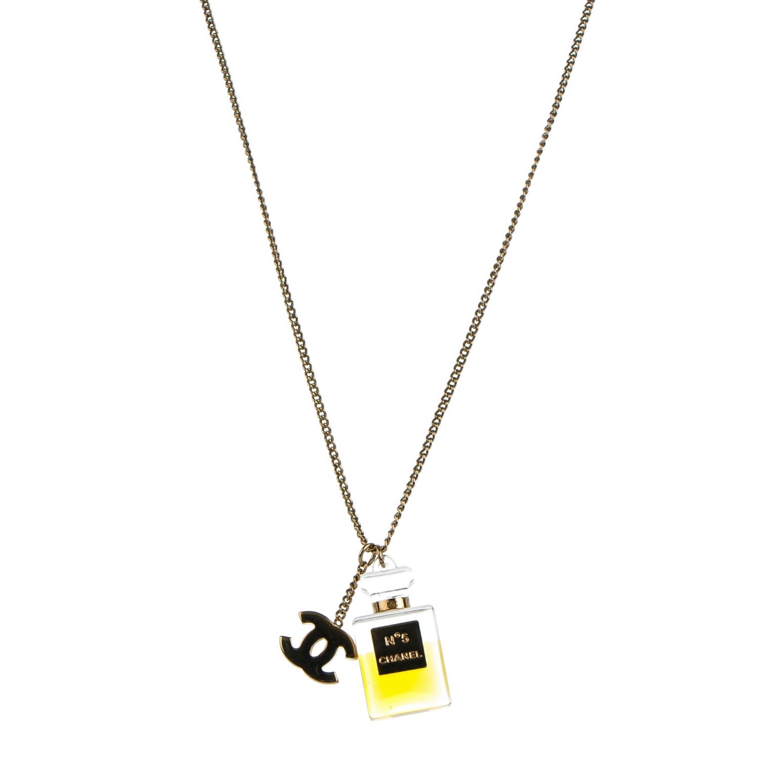 Chanel N°5 Perfume CC Necklace Gold 1 of 5